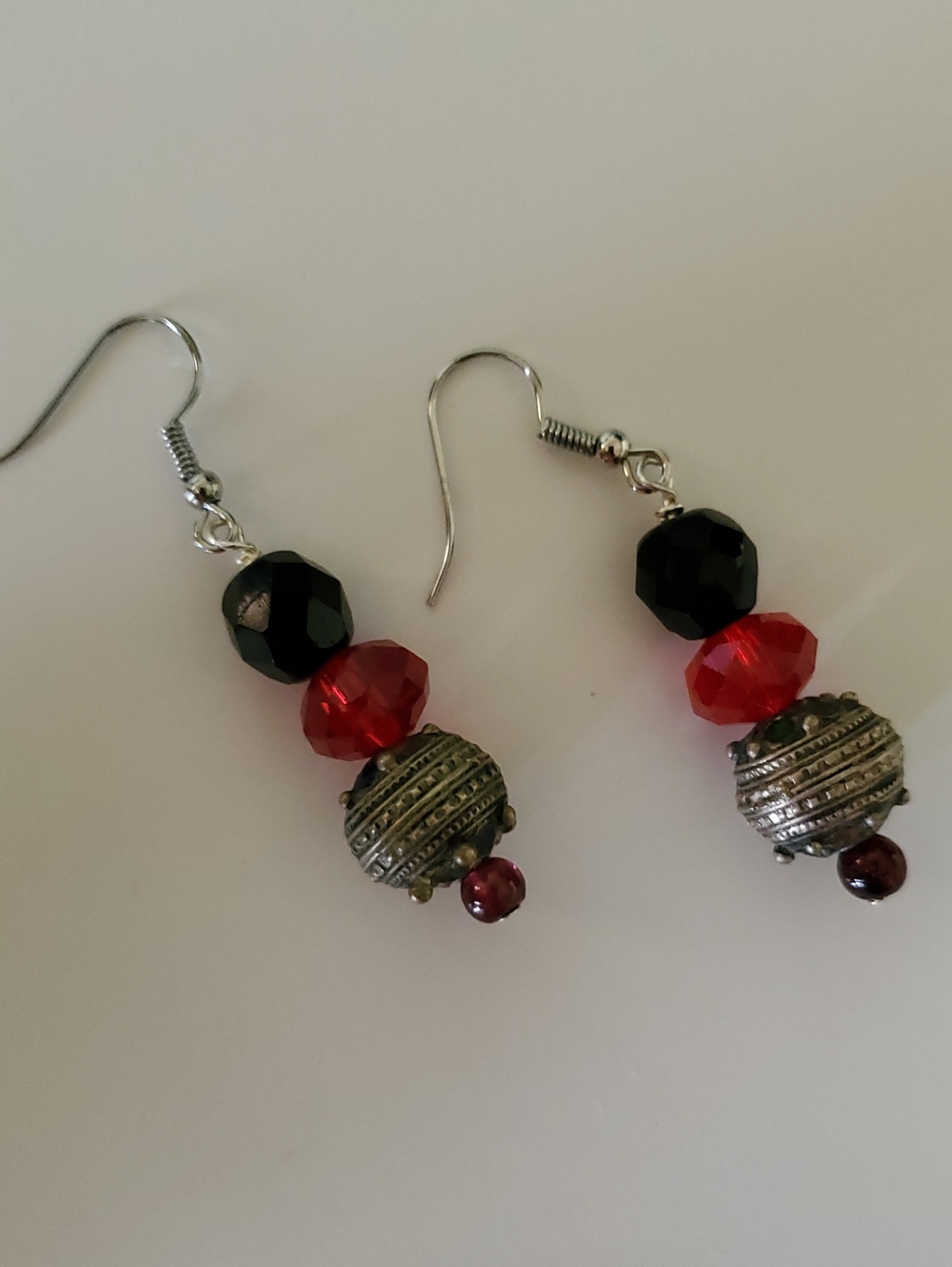 Red and Black Beaded Drop Earrings - Fashion Jewelry